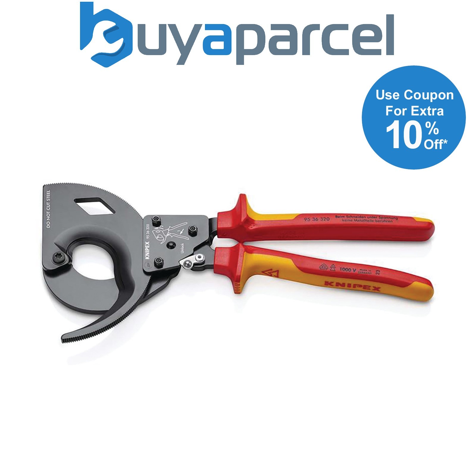 Draper 25881 KNIPEX 95 36 320 Cable Cutter (ratchet principle, 3-stage) insulate