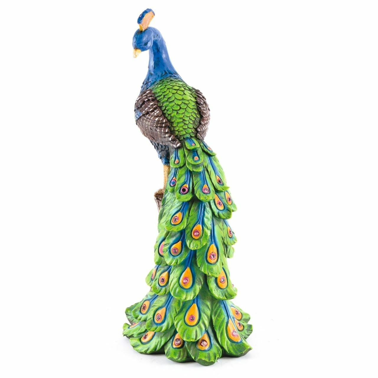 Solar Peacock Figure Garden Ornament Weatherproof Resin Red LED Night Lights