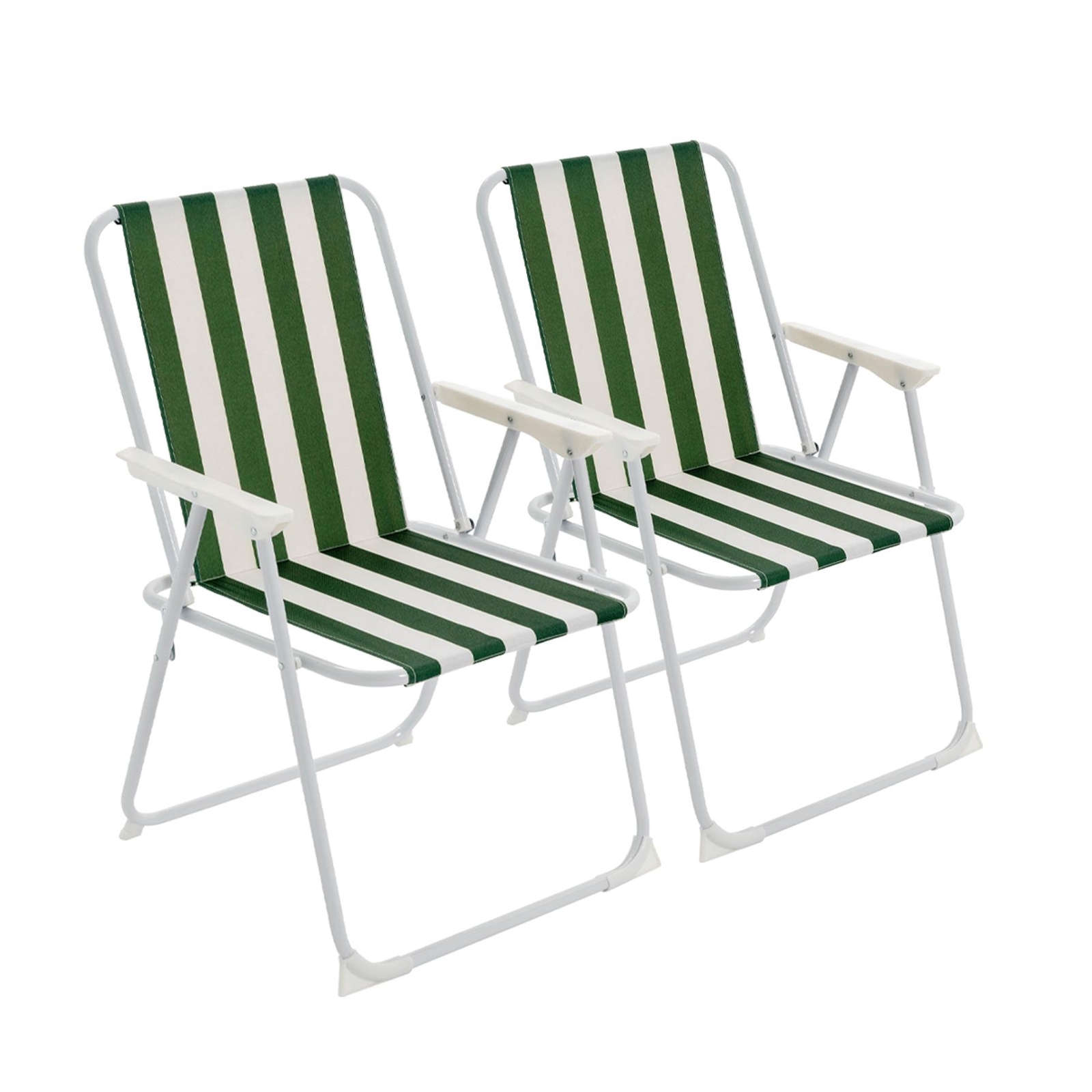 2x Folding Metal Beach Chairs Outdoor Camping Picnic Armchair Green Stripe