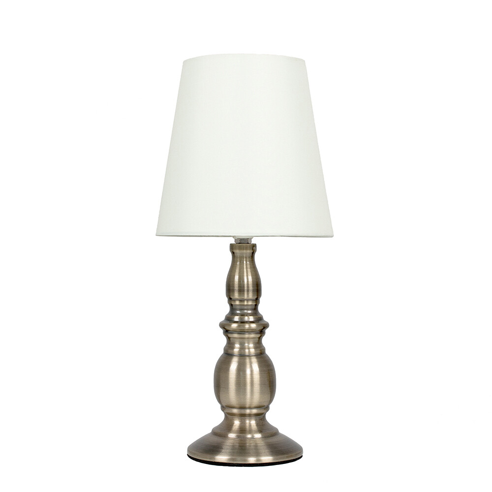 Antique Brass Touch Table Lamp Traditional 35CM Tall Light Tapered White Shade