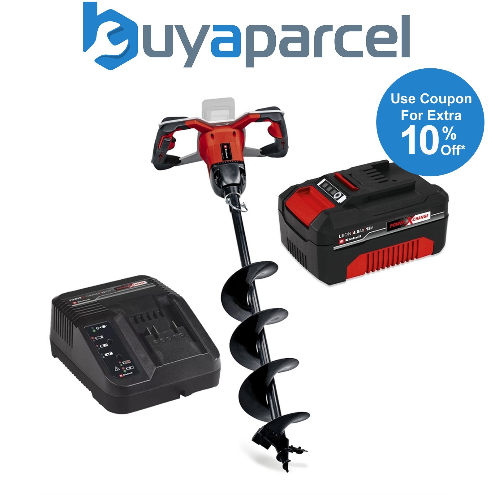 Einhell 18v Cordless Earth Auger Power X-Change + Drill + 4AH Charging Kit