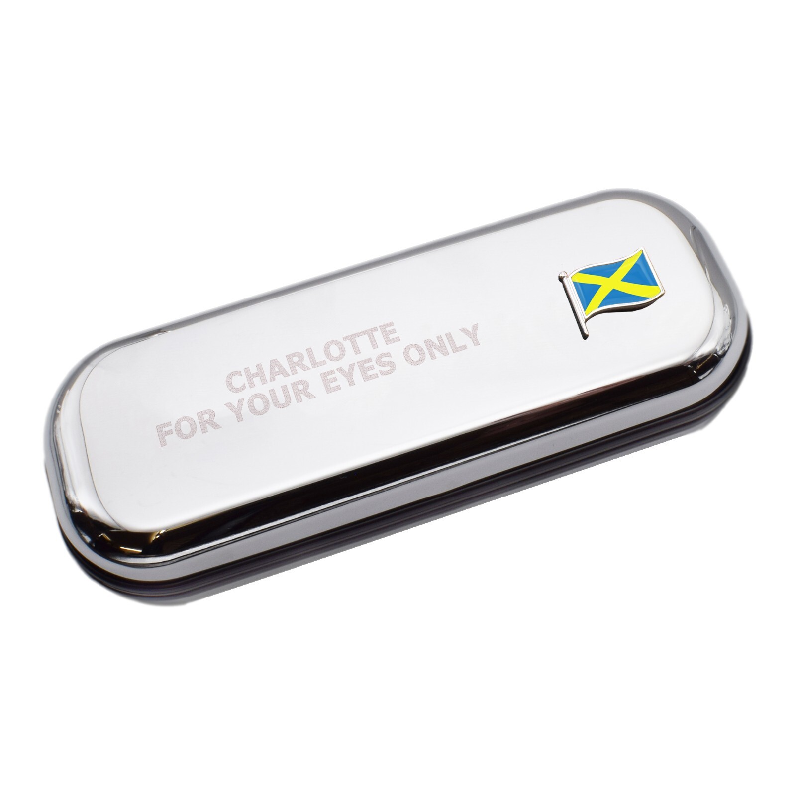 St Albans Wave Flag & Engraved With Message Chromed Glasses Case Box
