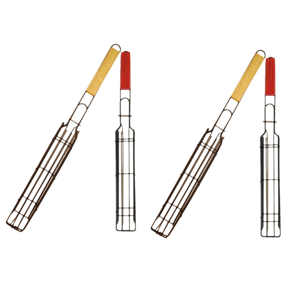 Stainless Steel Grill Grill Cage Wooden Handle BBQ Grill Clip Grill Rack1397