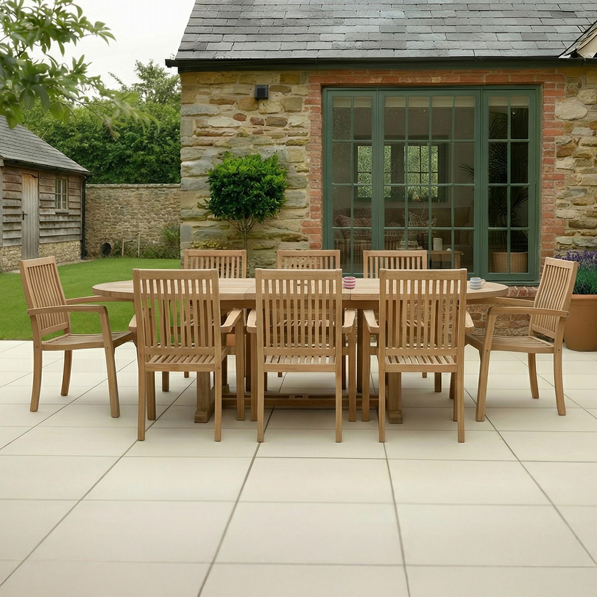 Charles Bentley Solid Wooden Teak Garden Patio Oval 6-8 Seater Extendable Table