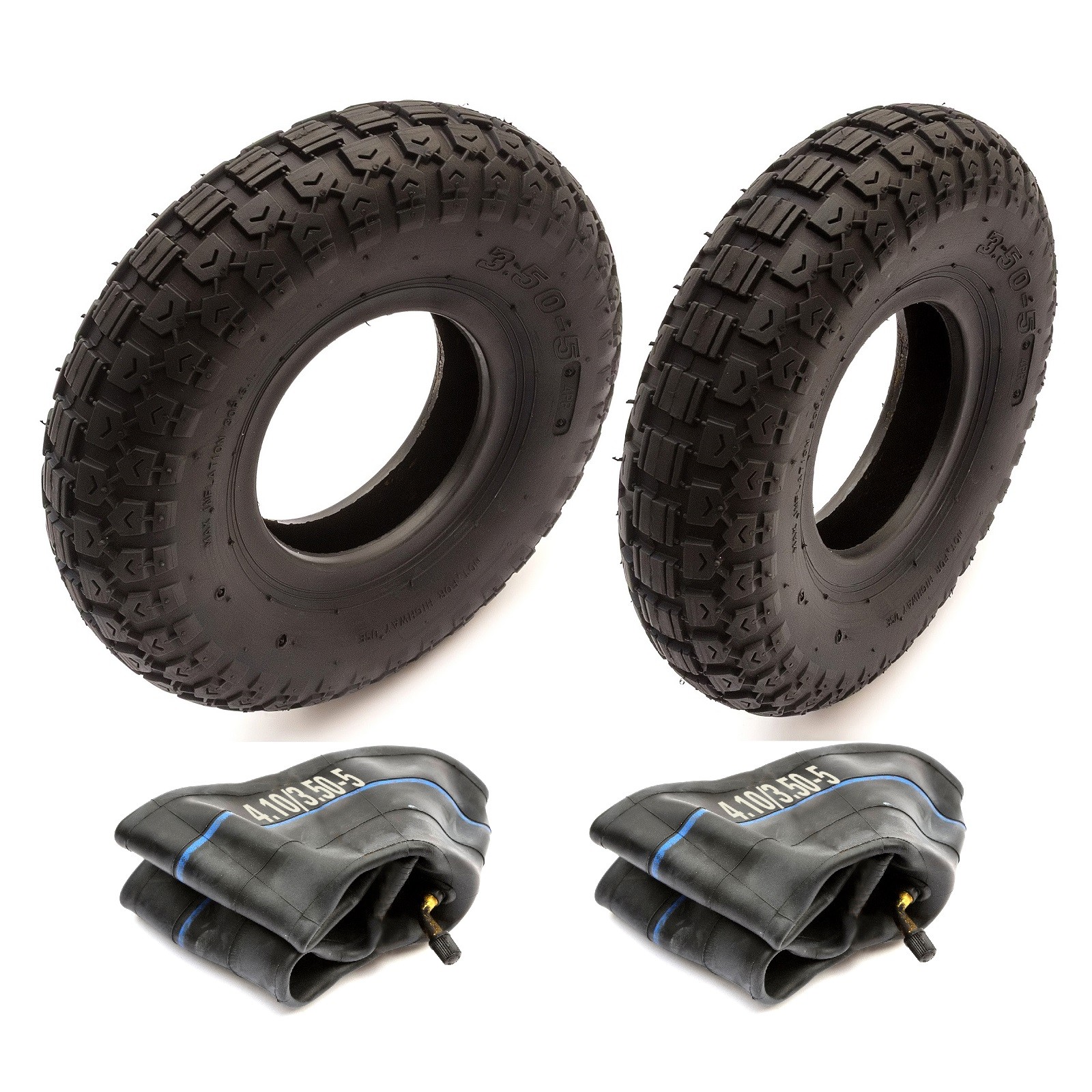 2x Heavy Duty 4.10/3.50-5 Tyre & Tube Bent Valve 4 Ply 5" Wheel Mobility Scooter