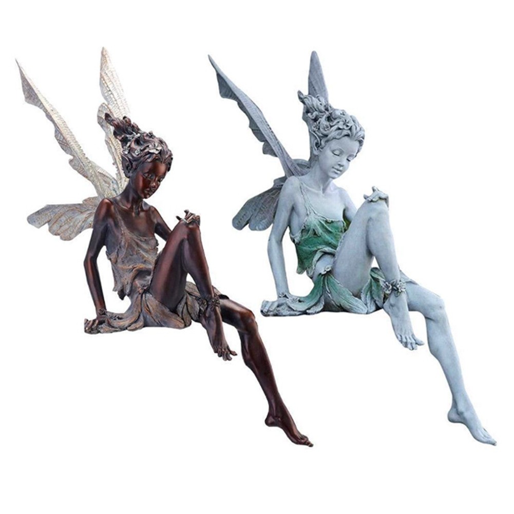 Resin Crafts, Flower Fairy Garden Ornaments, Turek Sitting Fairy Statue E8T6