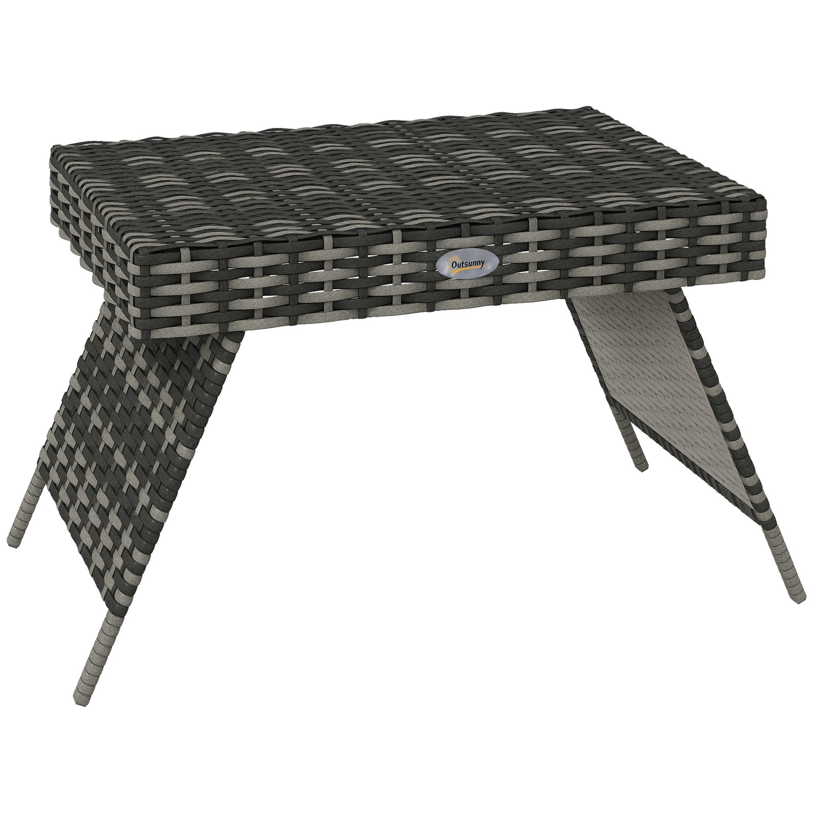 Outsunny Foldable Outdoor Coffee Table, Steel Frame Rattan Side Table, Grey