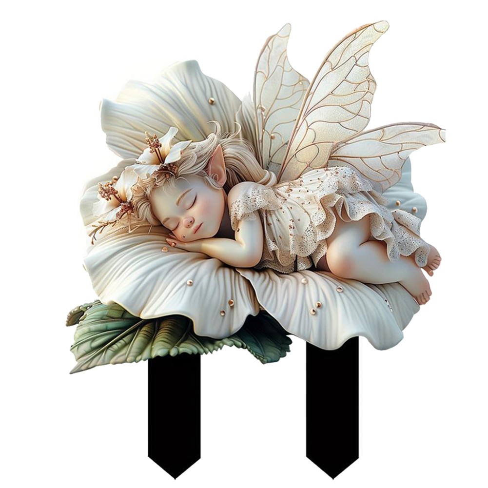 3X(White Lotus Fairy Garden Stake Acrylic Flower Pot Decoration Sunlight7002