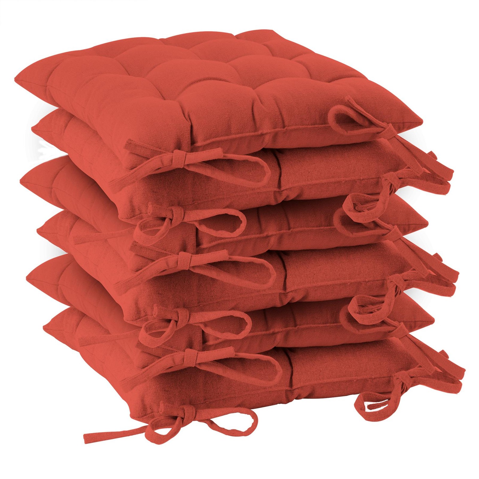 6x Square Garden Chair Seat Cushions Cotton Polyester Outdoor Dining Paprika