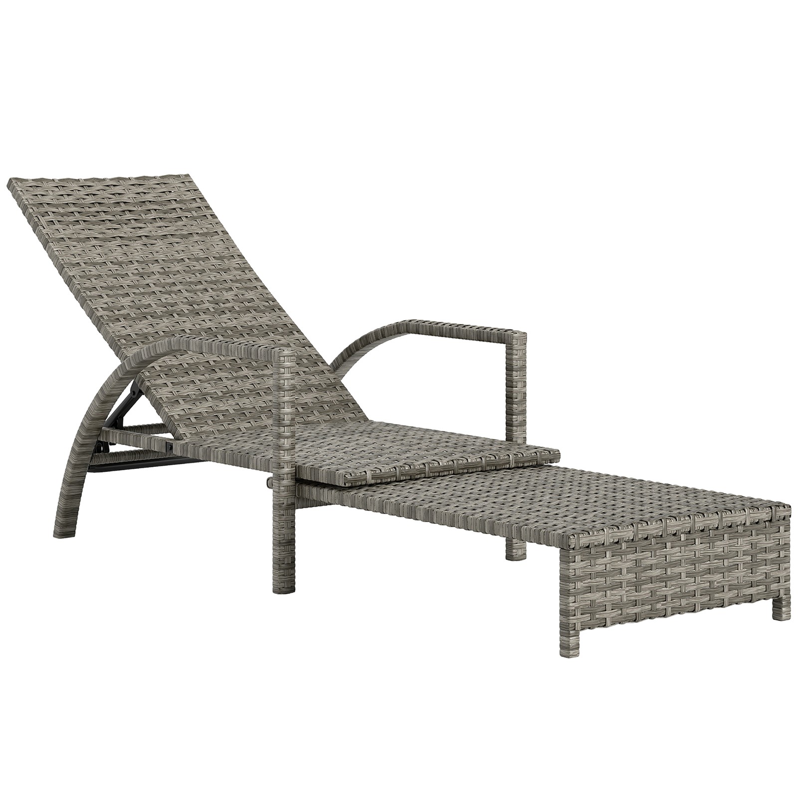 Outsunny PE Rattan Sun Lounger with 4-Level Adjustable Backrest, Mixed-grey