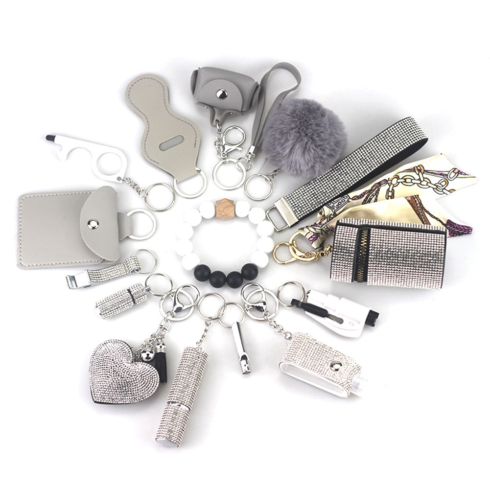 Keychain Pendant Set for Woman with Pom Pom ,Lip Balm Lanyard,Whistle4210