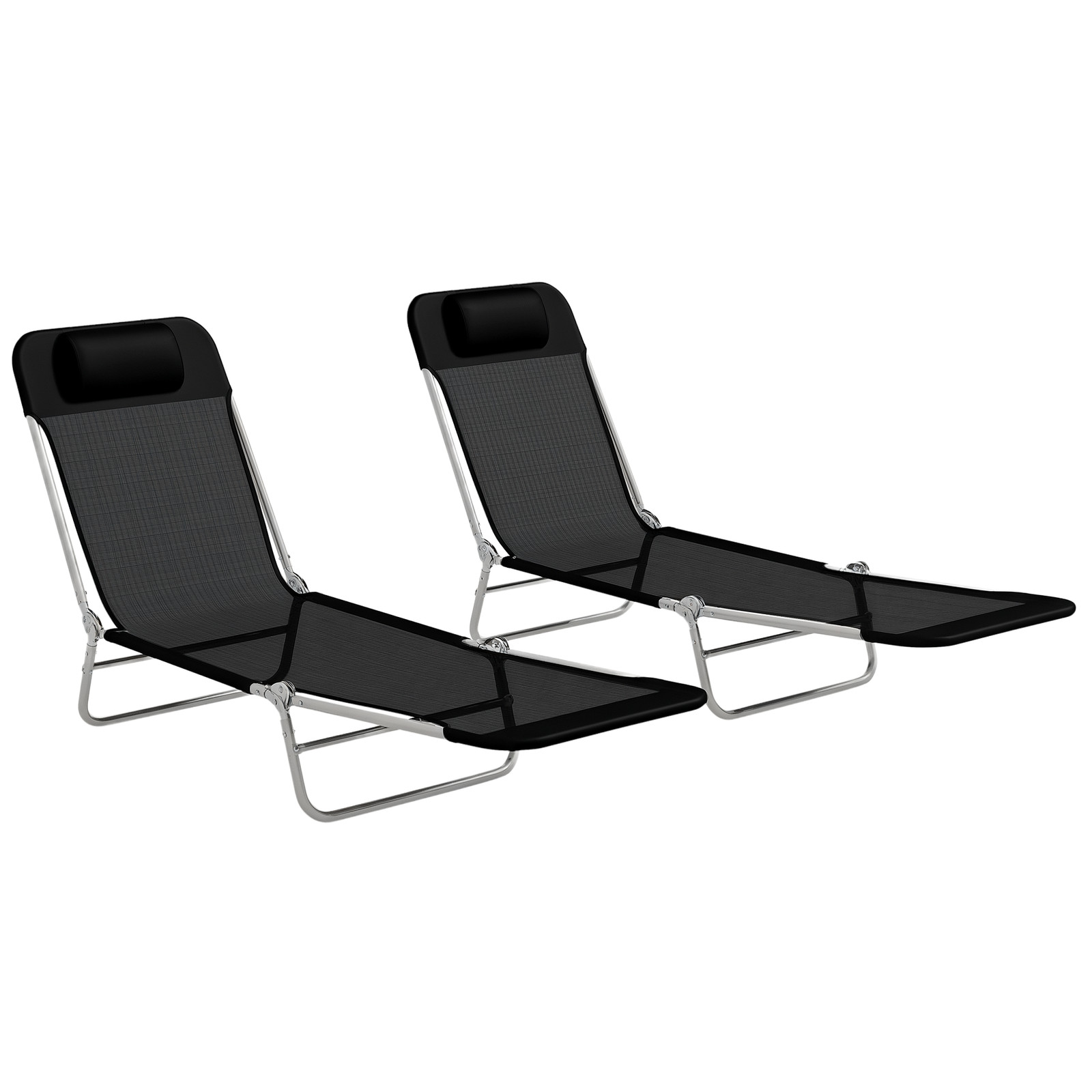 Outsunny 2 Pieces Sun Loungers Foldable Reclining Chair with Headrest Black