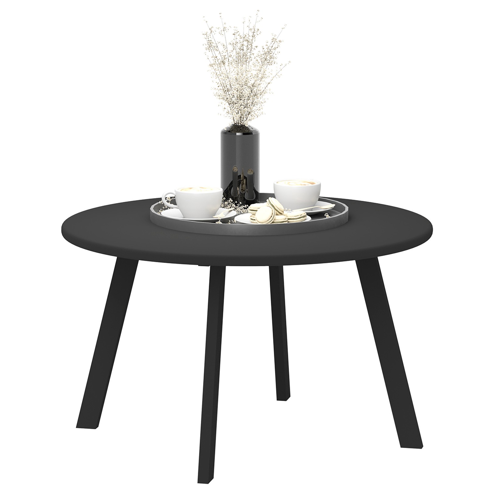 Outsunny 70cm Round Coffee Table with Non-Slip Foot Pads, Black