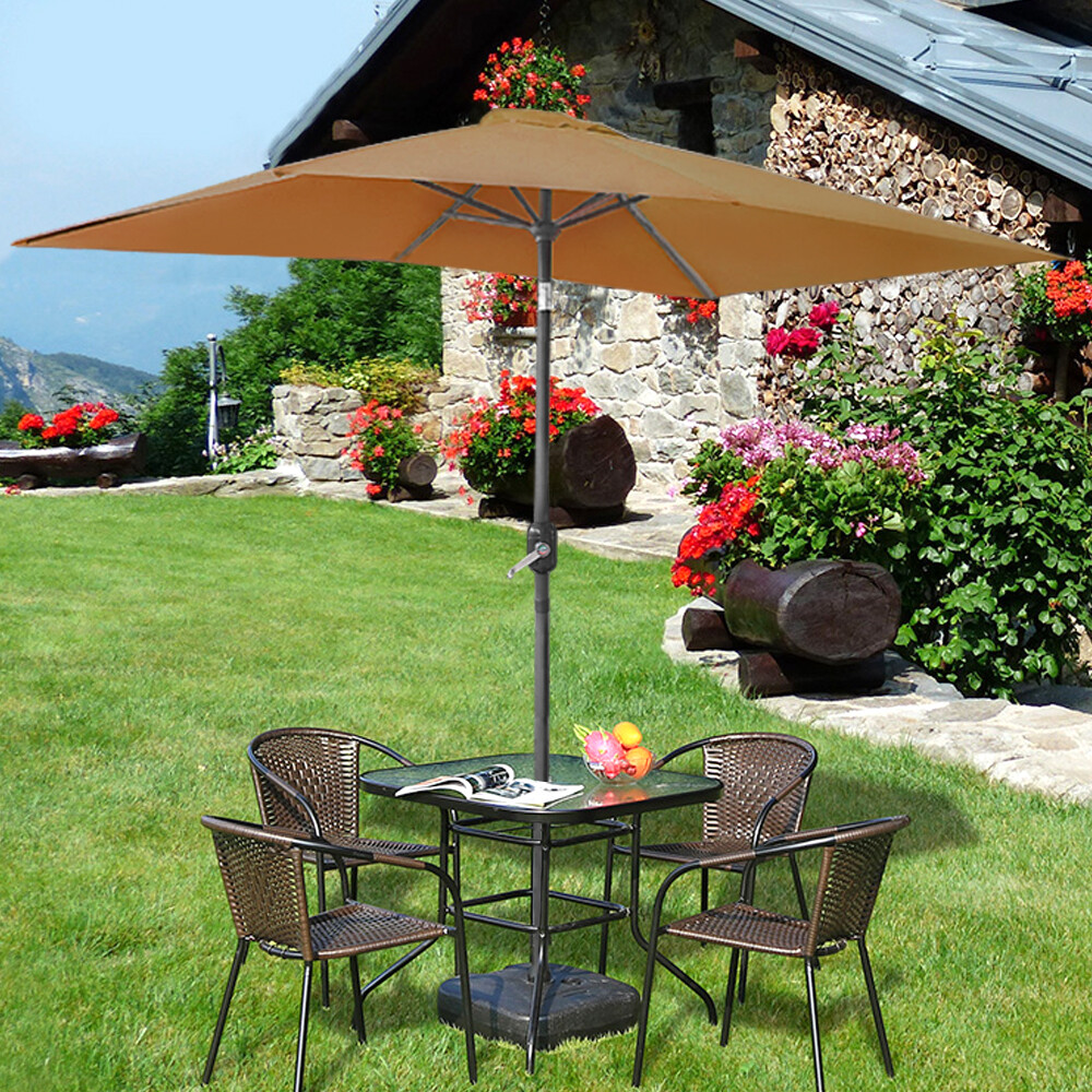 Garden Patio Tilt and Crank Umbrella Parasol Sun Shade Protection 3m x 2m Coffee