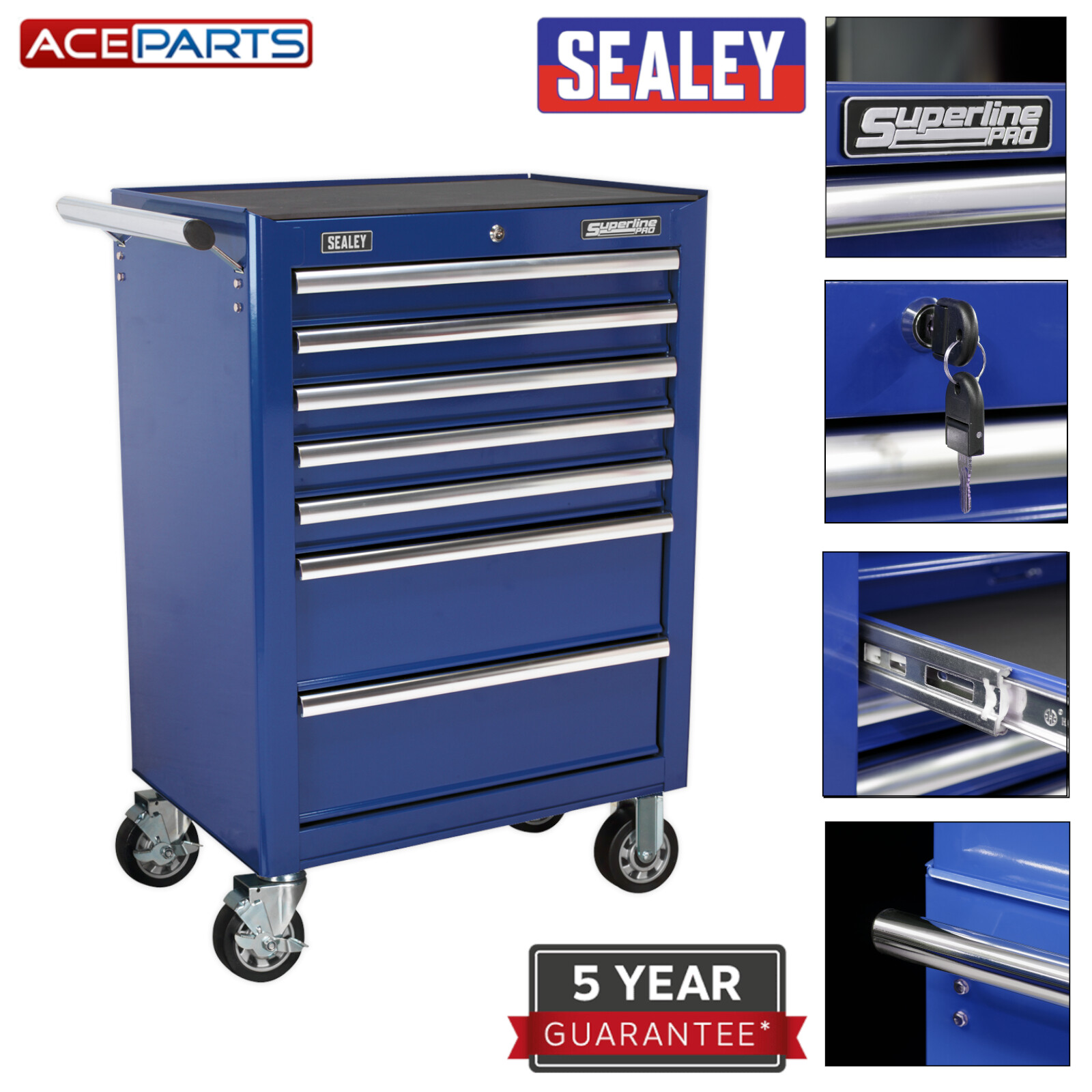 Sealey Tool Box Chest Cabinet Blue Rollcab 7 Drawer with Ball Bearing Slides