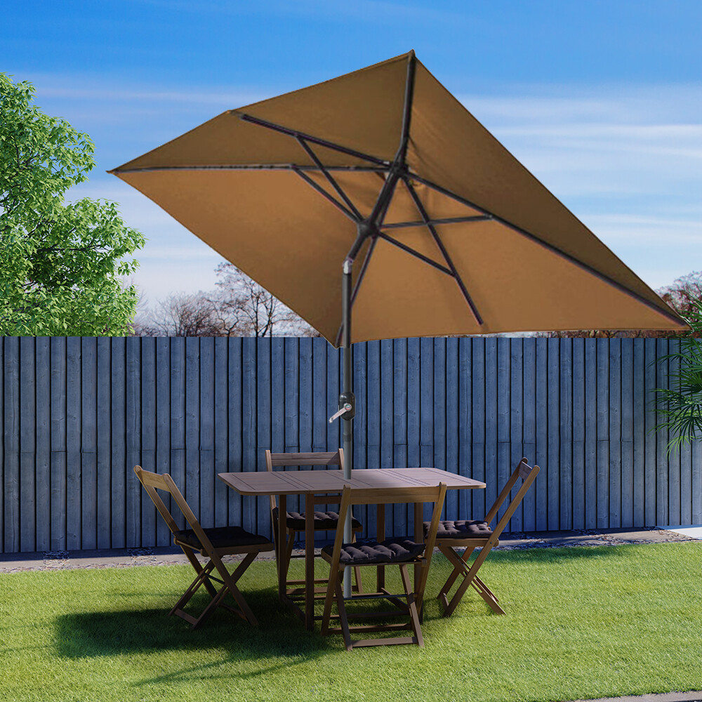 Garden Parasol Umbrella Patio Outdoor Sun Shade Aluminium Crank Tilt 2x3M Coffee