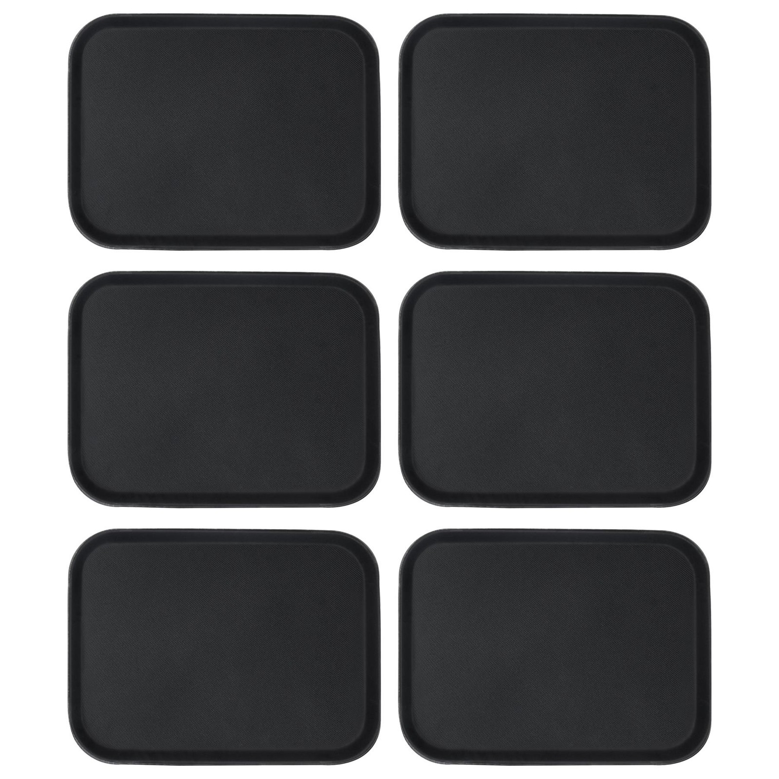 6x Black 41cm x 30.5cm Rectangle Non-Slip Serving Trays Plastic Food Tea Trays
