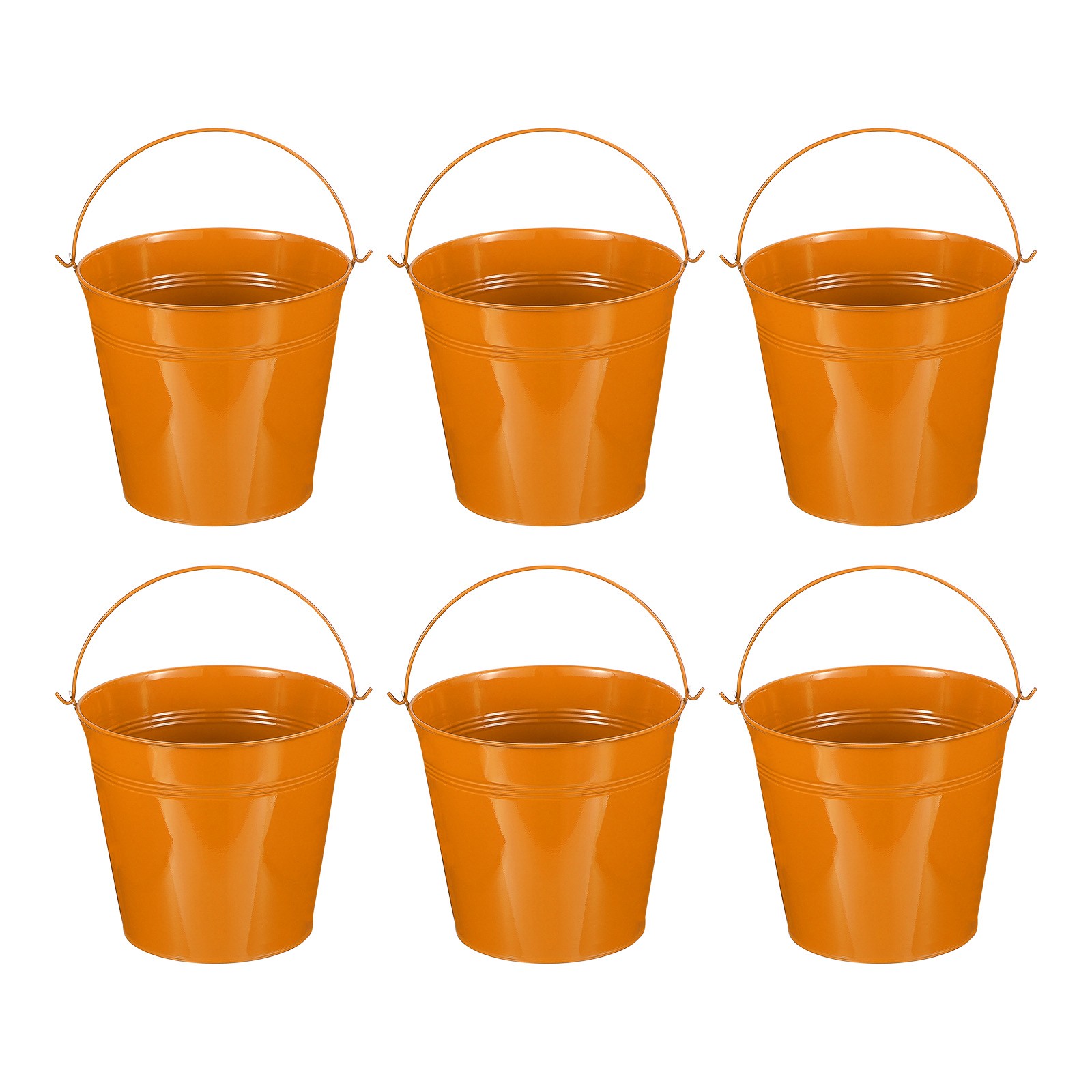 6 Pcs 7"x6.4" Small Metal Buckets with Handle Mini Galvanized Bucket Orange