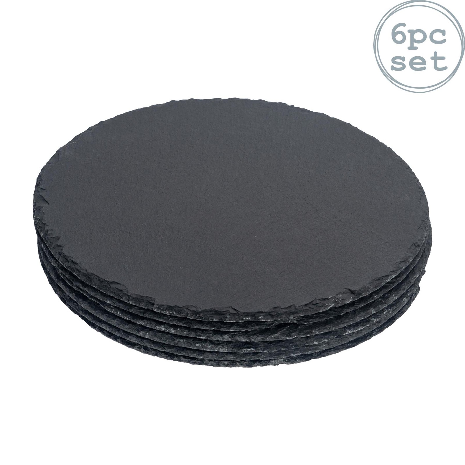 6x Round Slate Serving Platters Rustic Dining Table Place Setting 30cm Grey