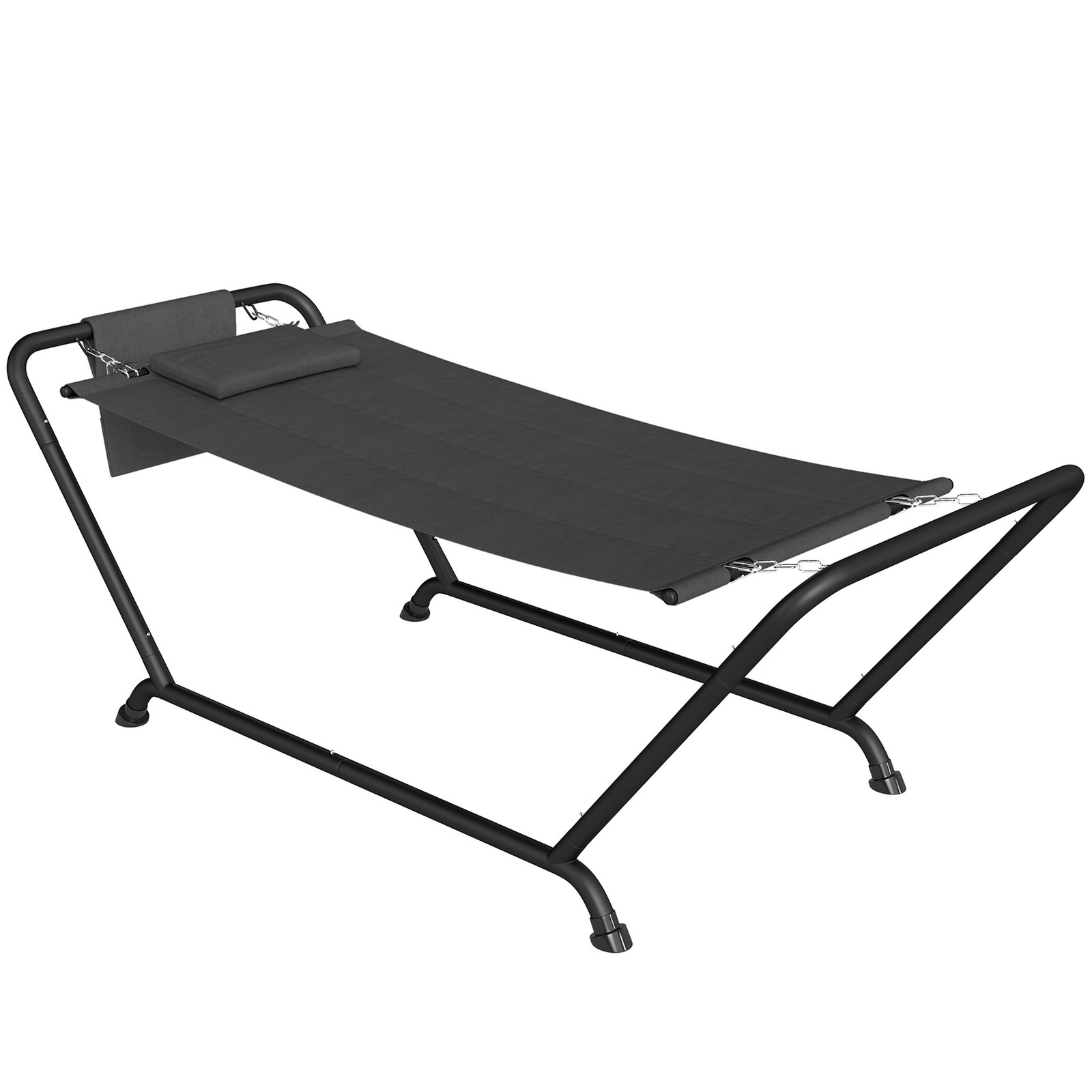 Outsunny Outdoor Hammock with Stand with Side Pocket, Headrest, Dark Grey