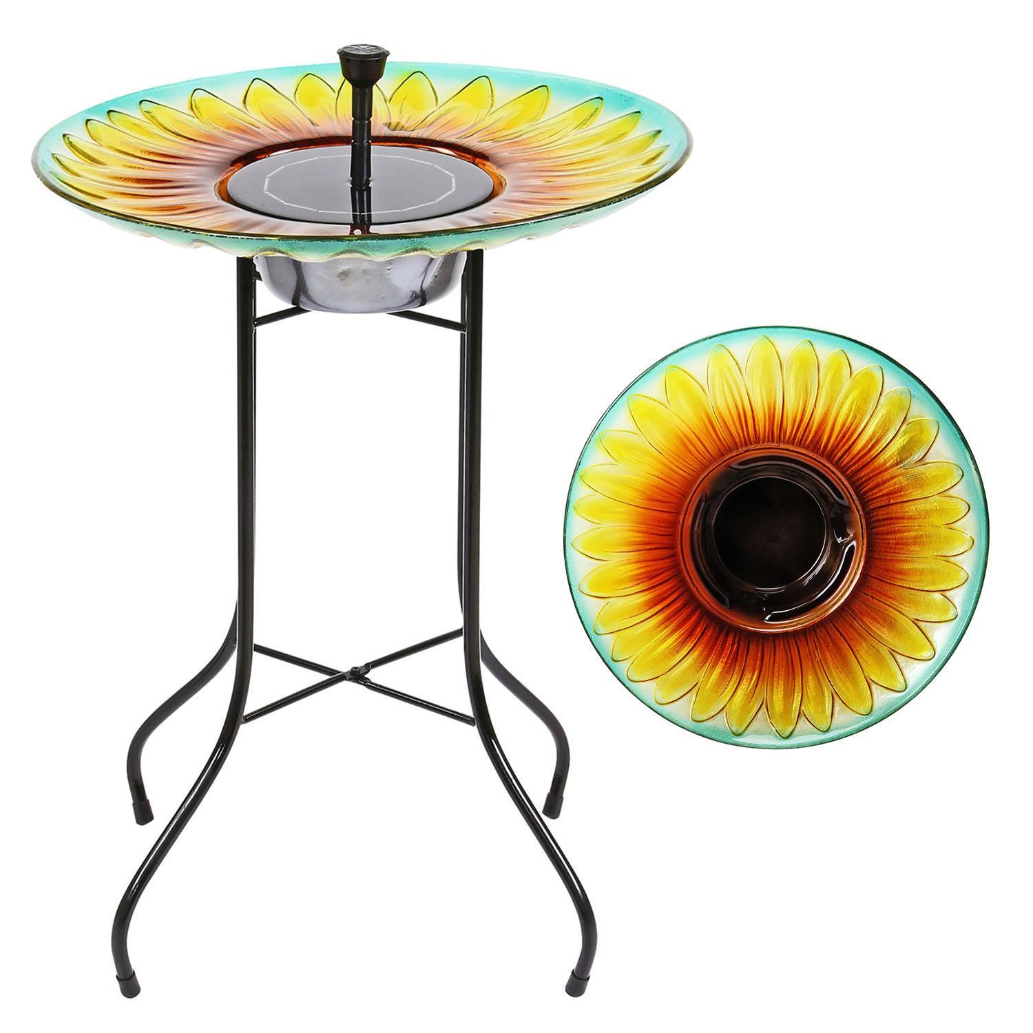 Solar Sunflower Glass Bird Bath Fountain Outdoor Garden Decoration Water Feature