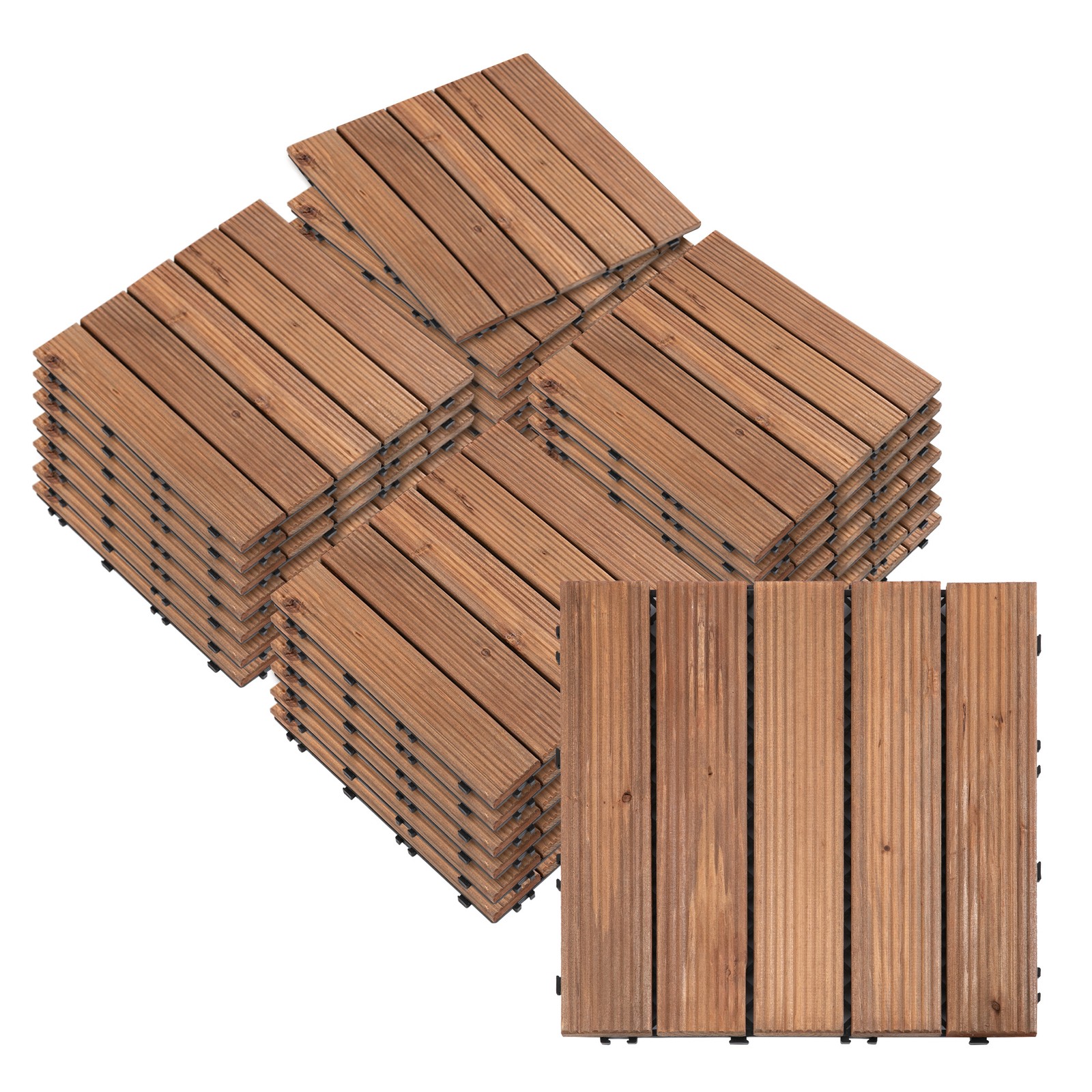 Outsunny 27pc Floor Tiles Interlocking Solid Wood DIY Deck Tiles Outdoor Brown