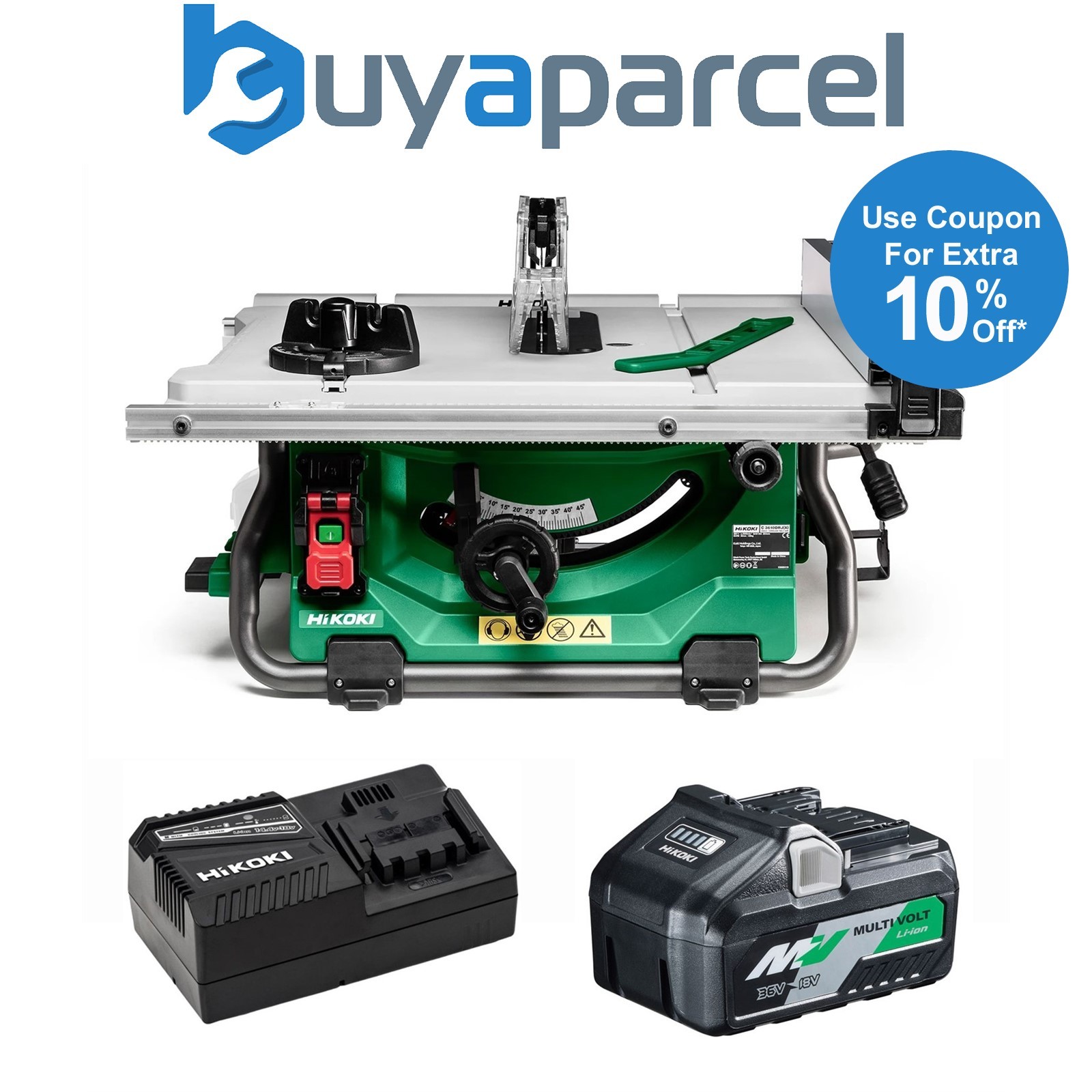 Hikoki Brushless Table Saw 254mm 18v 36v Multivolt + 4AH/8AH Battery C3610DRJW4Z