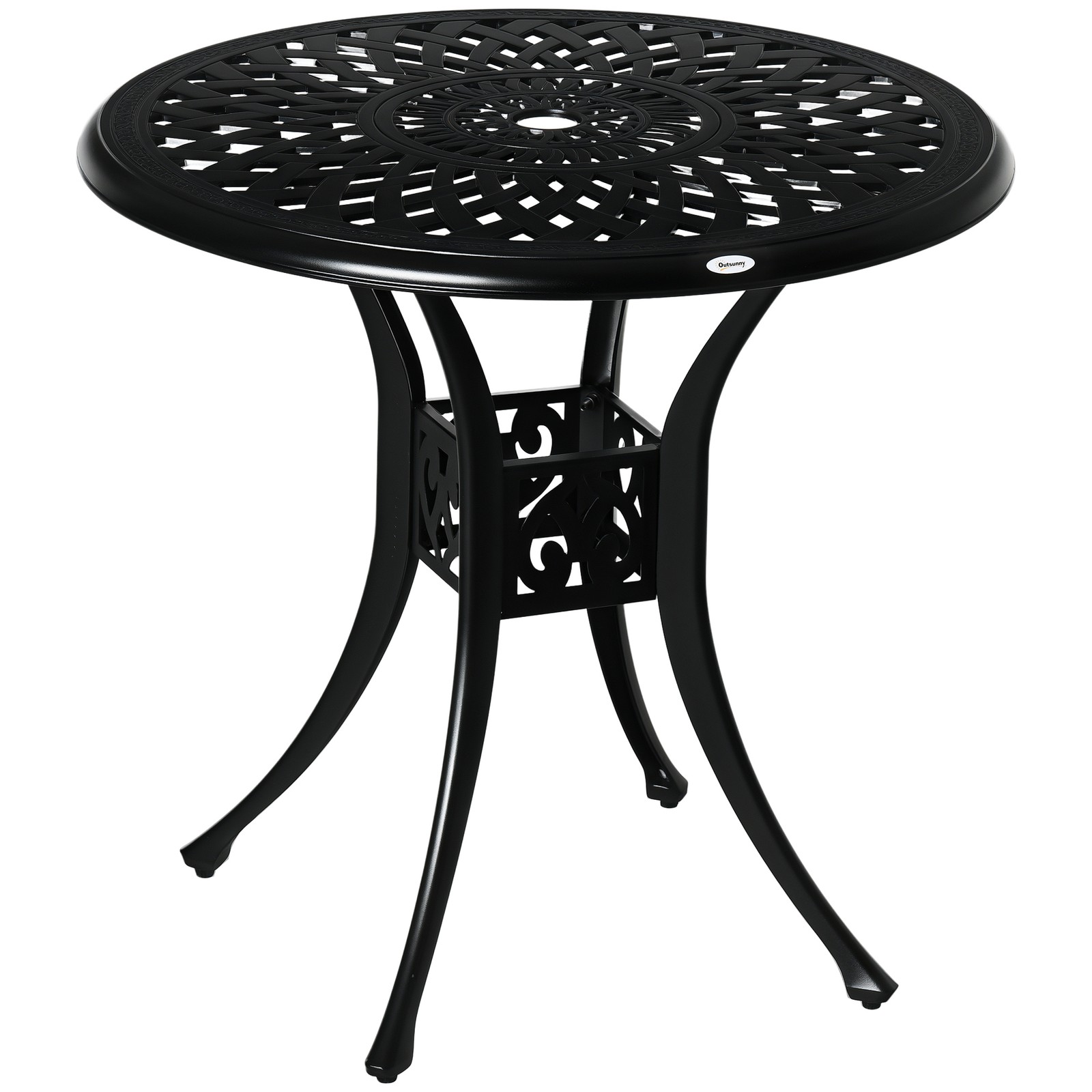 Outsunny 78 cm Round Garden Dining Table with Parasol Hole, Black