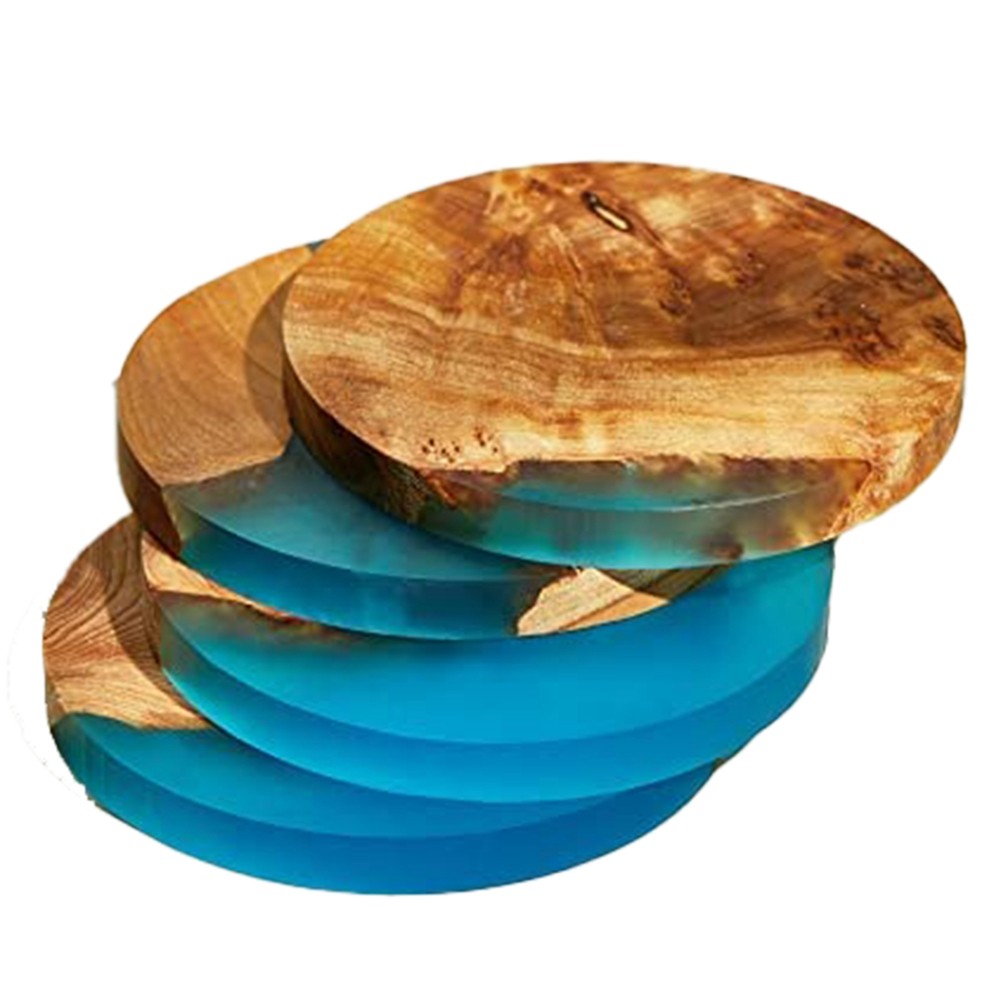 4 Pack Wooden Coasters with Epoxy Resin, Bar Coaster for Drinks, Modern5492