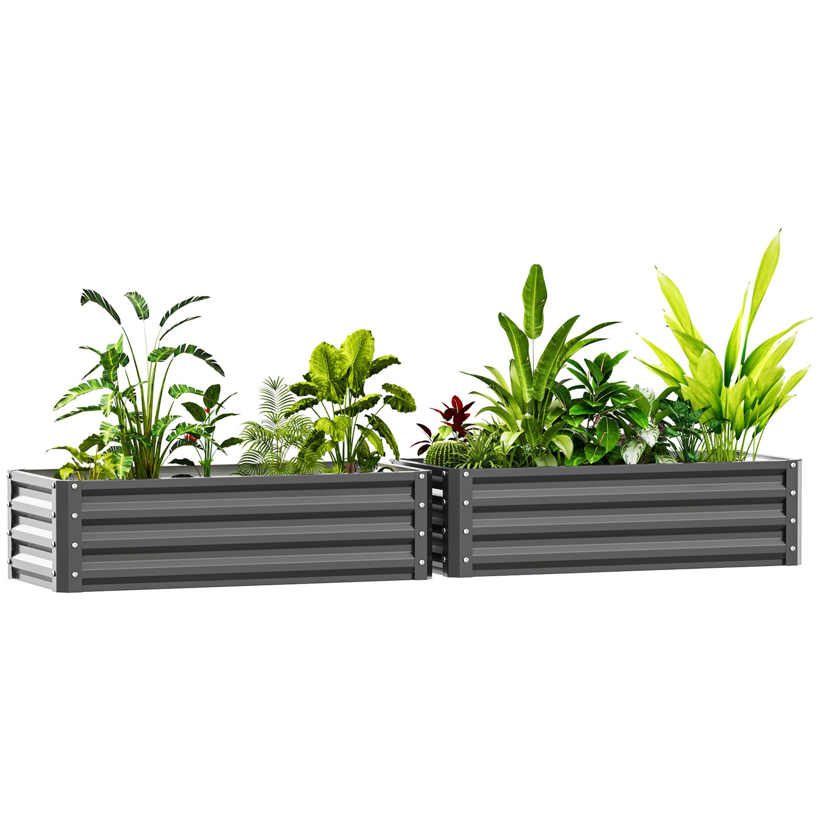Outsunny Set of 2 Raised Garden Bed Galvanised Planter Box, Light Grey