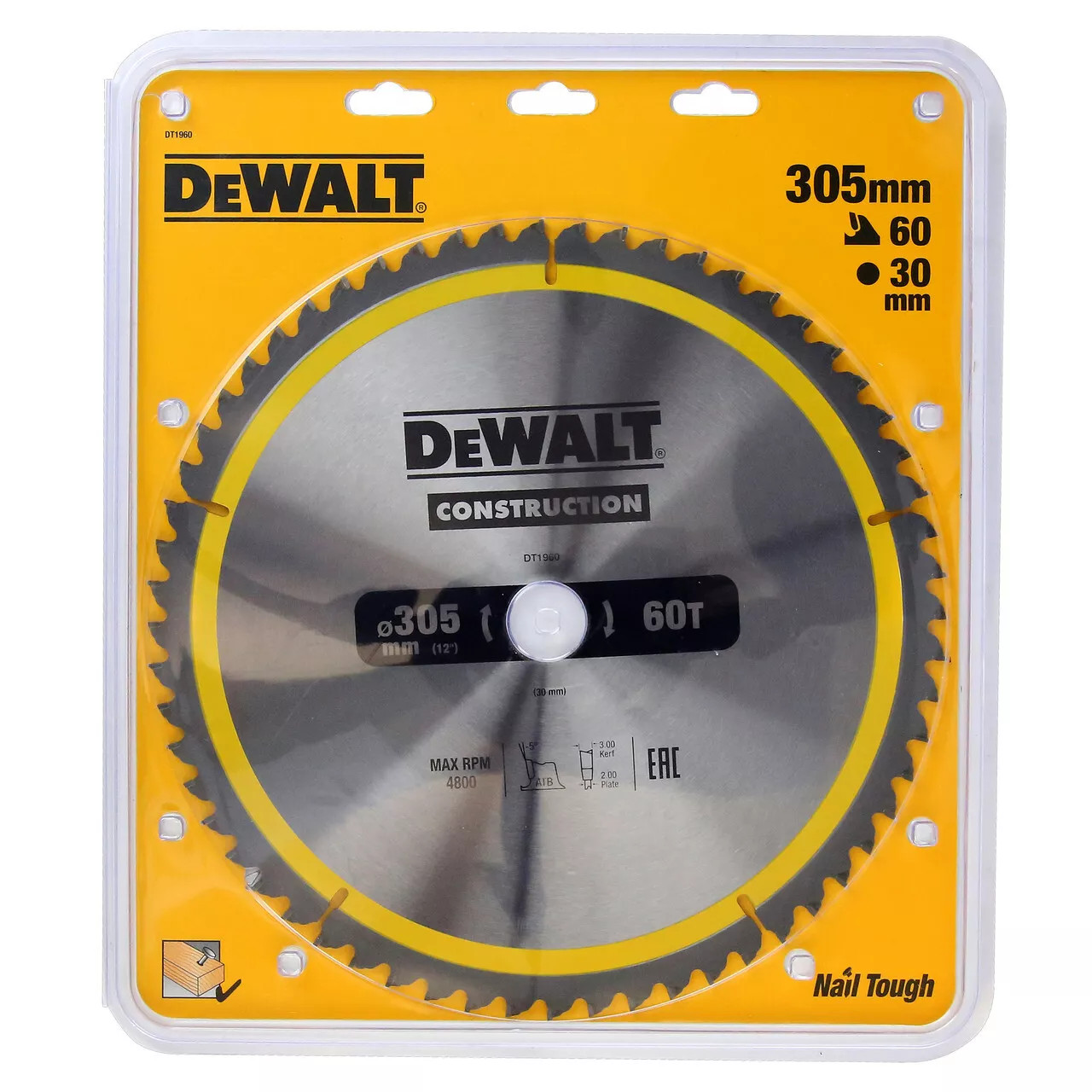 DeWALT DT1960 Construction Circular Saw Blade 305 x 30mm x 60T ATB/Neg