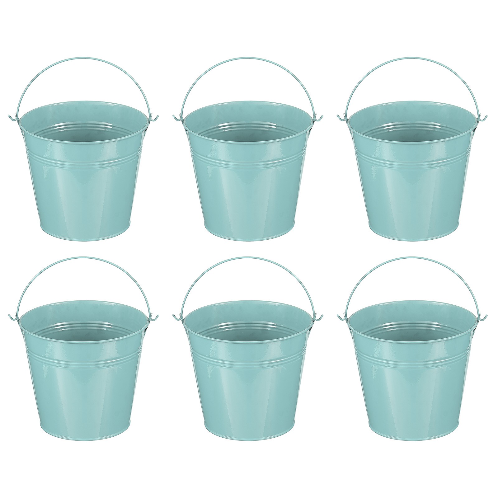 6 Pcs 5.9"x5.1" Small Metal Buckets with Handle Mini Bucket Dark Blue
