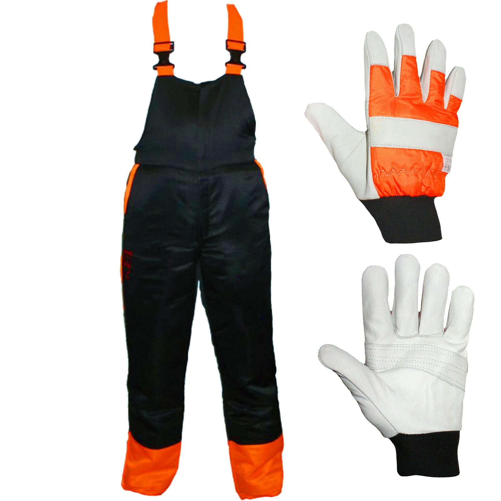 Chainsaw Bib Brace Large 34-38 Class A 20m/s + Forestry Safety Gloves Padded