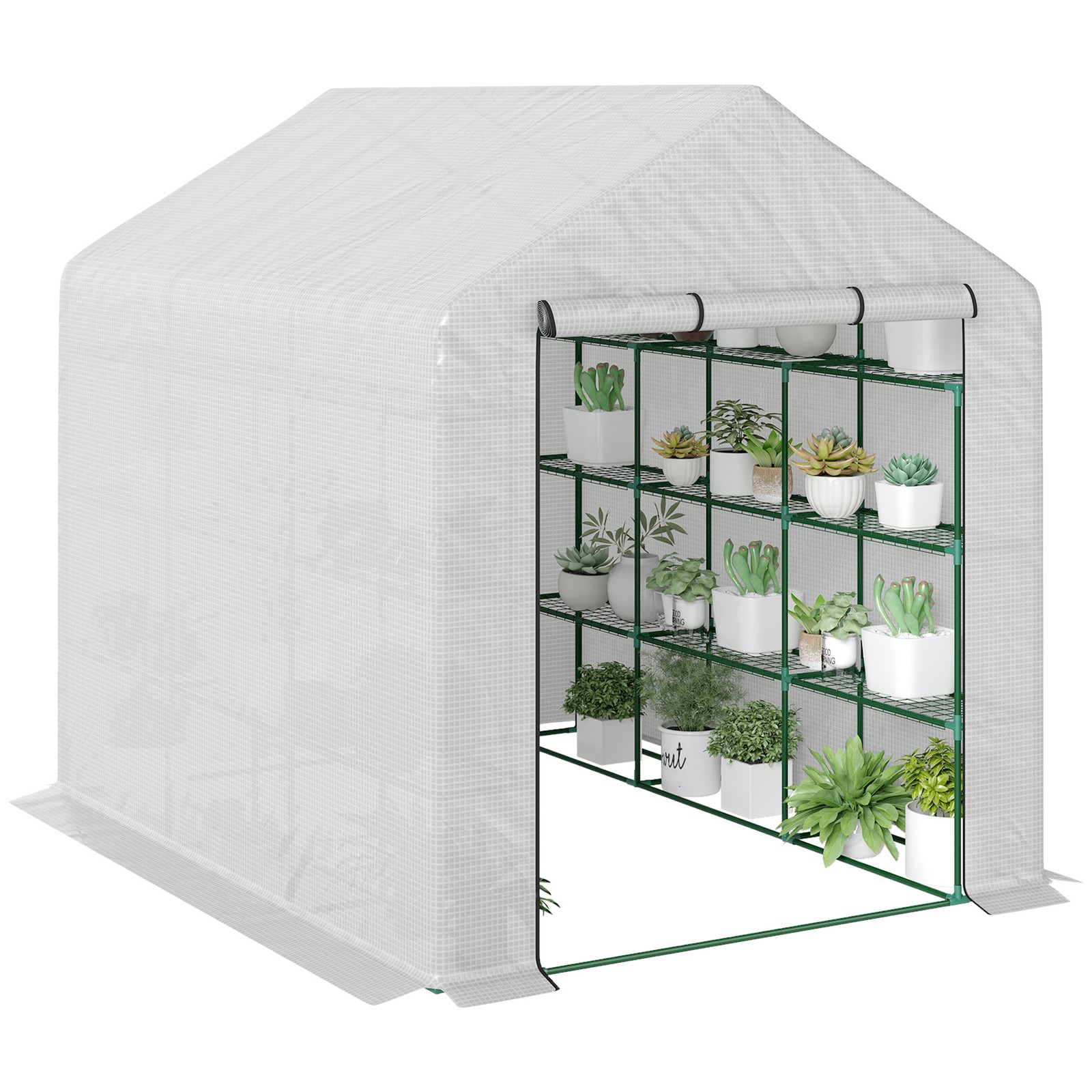 Outsunny Walk-in Garden Greenhouse Shelves Polytunnel Steeple Grow House
