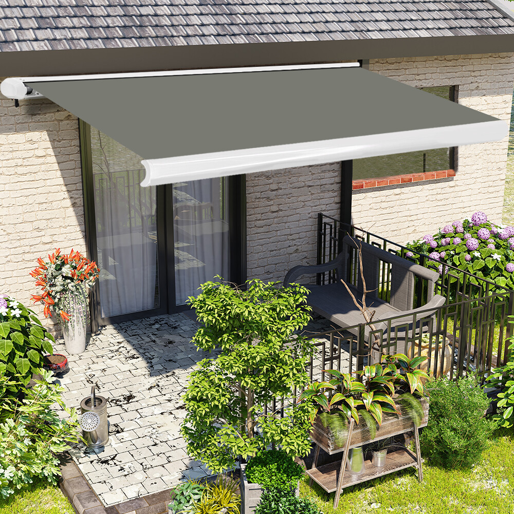 4.5x3m Full Cassette Manual Patio Garden Awning UV Sun Shade Canopy Retractable
