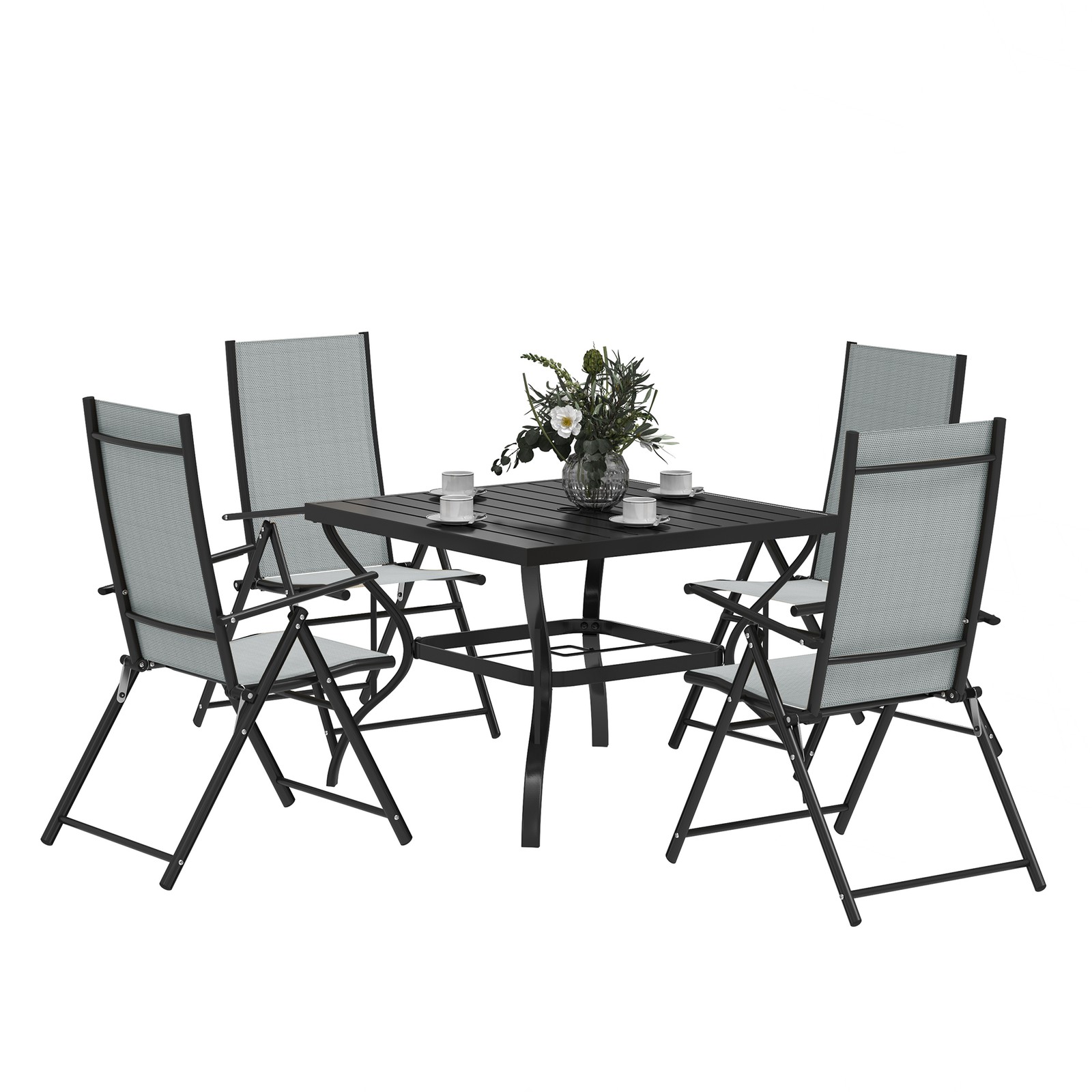 Outsunny 5 PCs Garden Dining Set, Folding Chairs and Metal Top Table, Grey