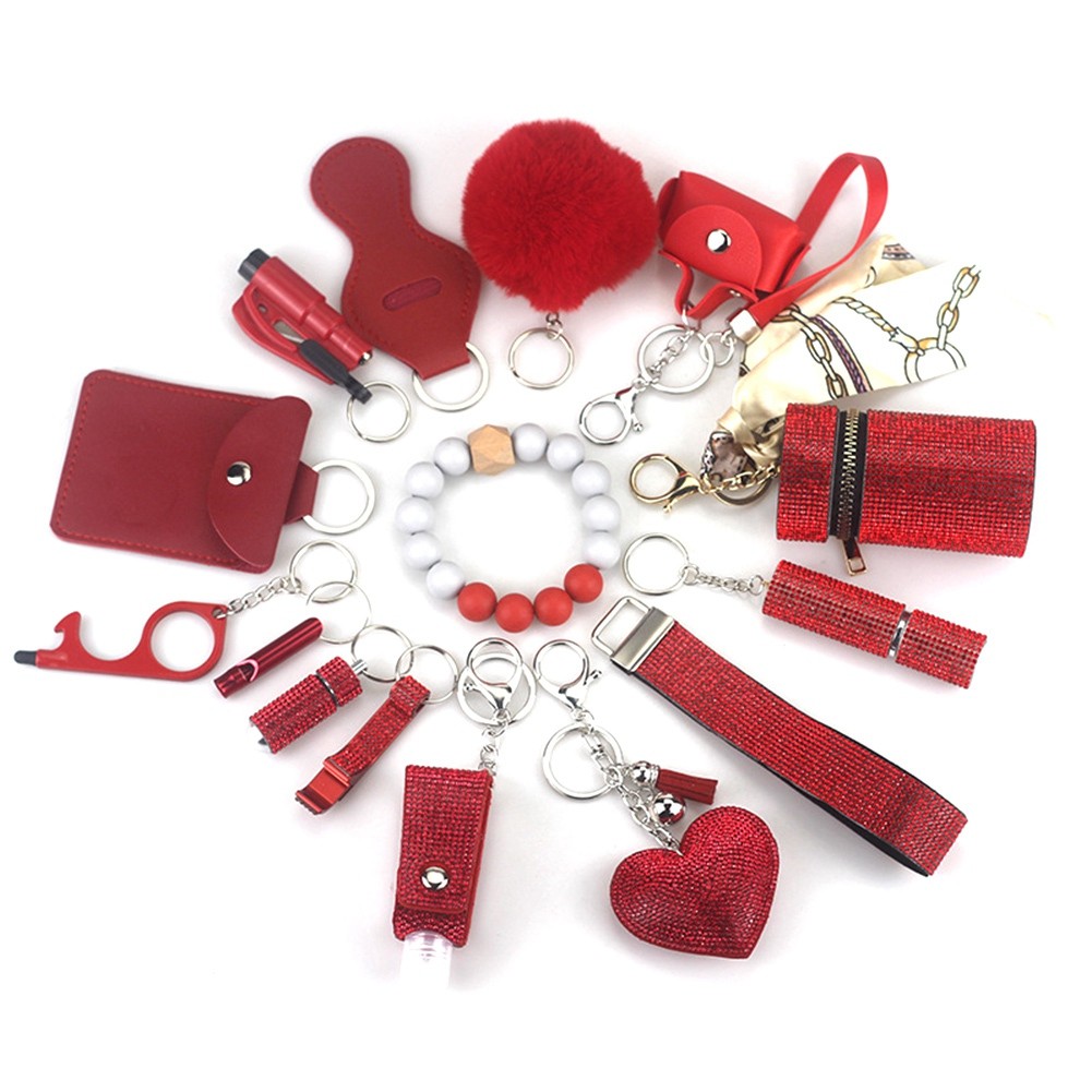Keychain Pendant Set for Woman with Pom Pom ,Lip Balm Lanyard,Whistle2670