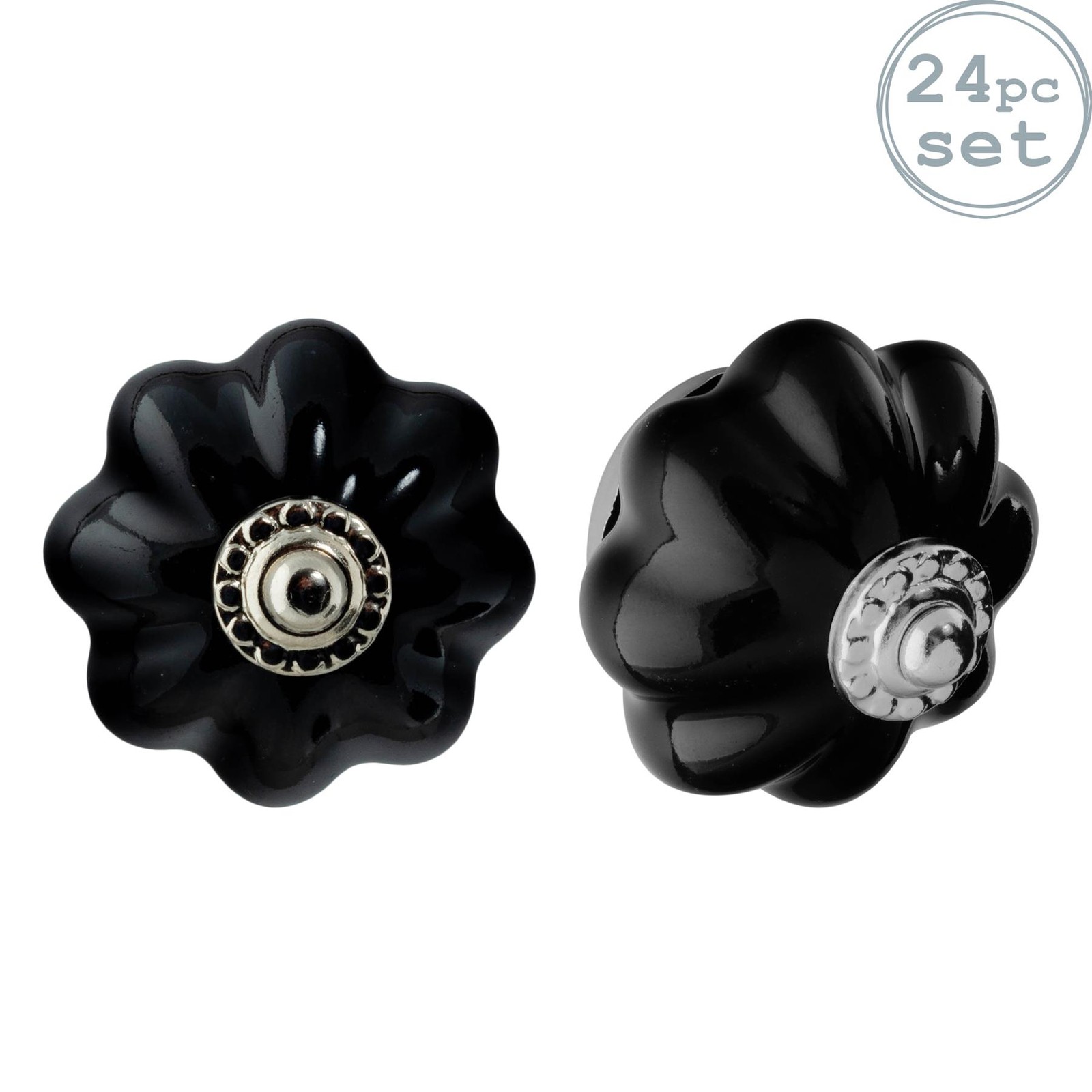 24x Floral Ceramic Cabinet Knobs Vintage Cupboard Door Drawer Handles Black
