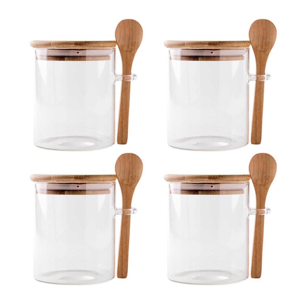 4 Pack Overnight Oats Glass Containers with Lids and Spoons, Glass Jars6879