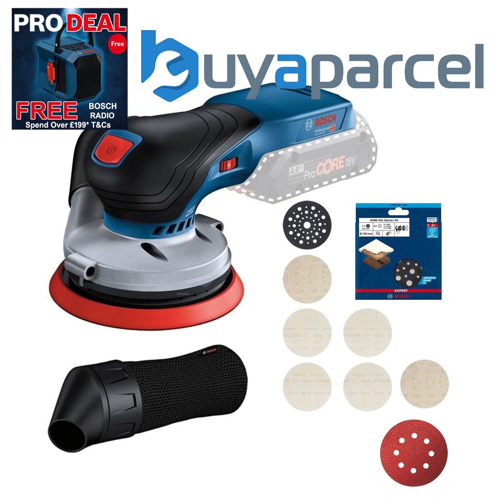 Bosch GEX 18V-125 Brushless 18v Random Orbital Sander Bare +7pc EXPERT M480 Mesh