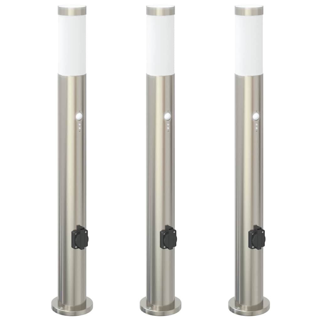 Bollard Lights with Sensor&Outlet 3pcs 80 cm Stainless Steel IP44 vidaXL