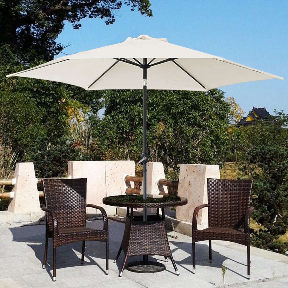 Aluminium 2.5M Round Garden Parasol Umbrella Patio Sun Shade Crank Tilt Cream
