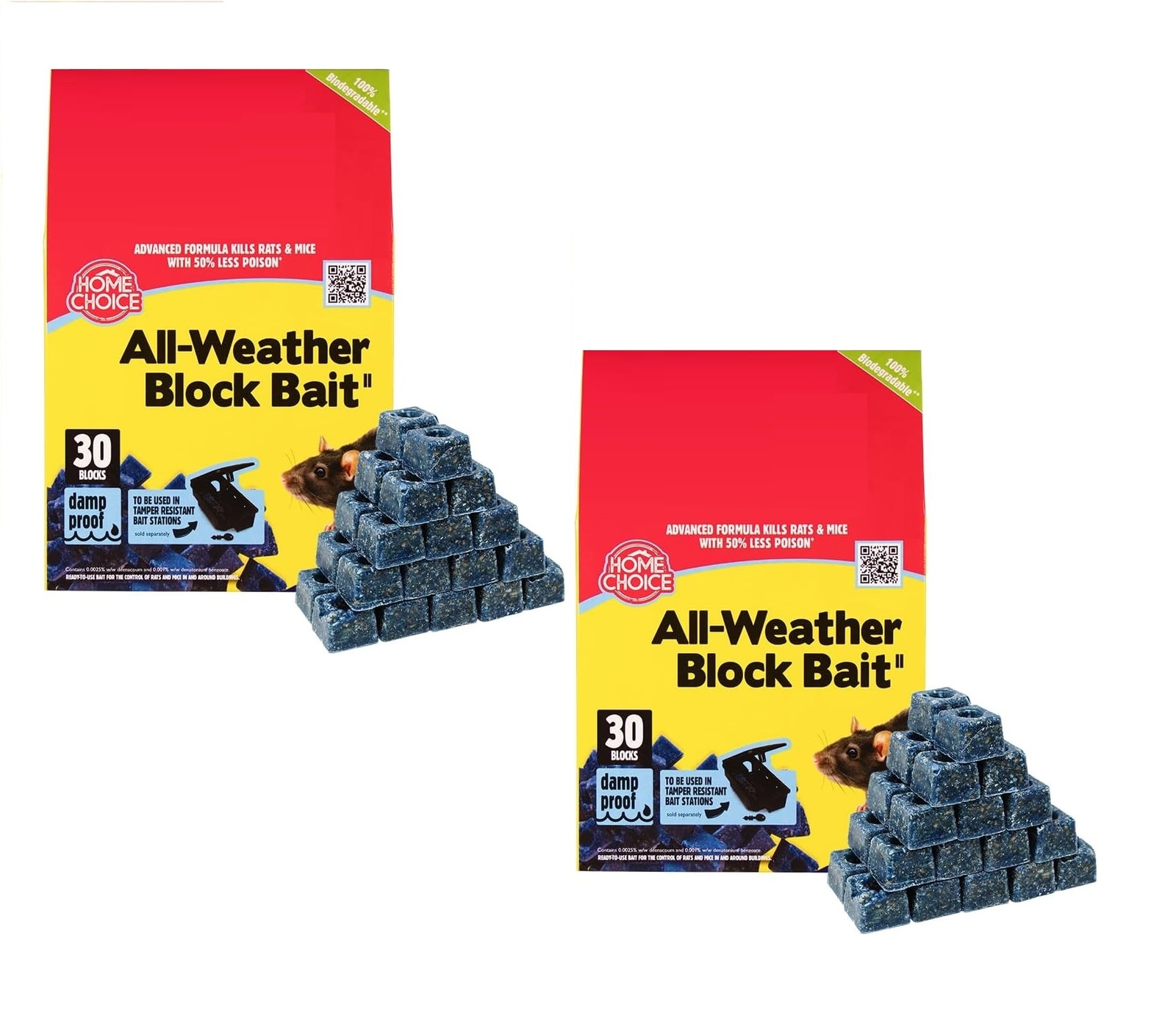 Rat & Mouse Bait Blocks All Weather Rodent Poison Ready to Use Bait 60 10g Cubes