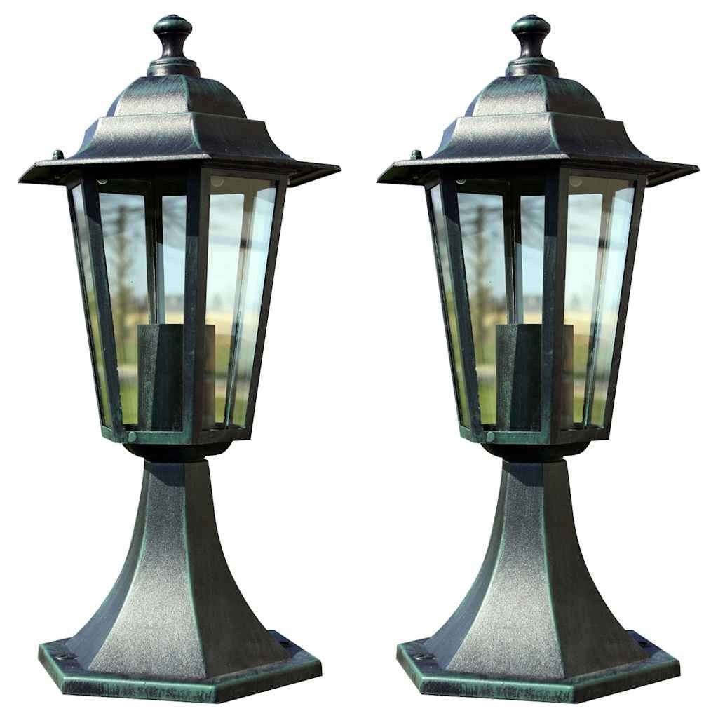 2x Garden Lights Dark Green/Black Aluminium Outdoor Lighting Lantern vidaXL