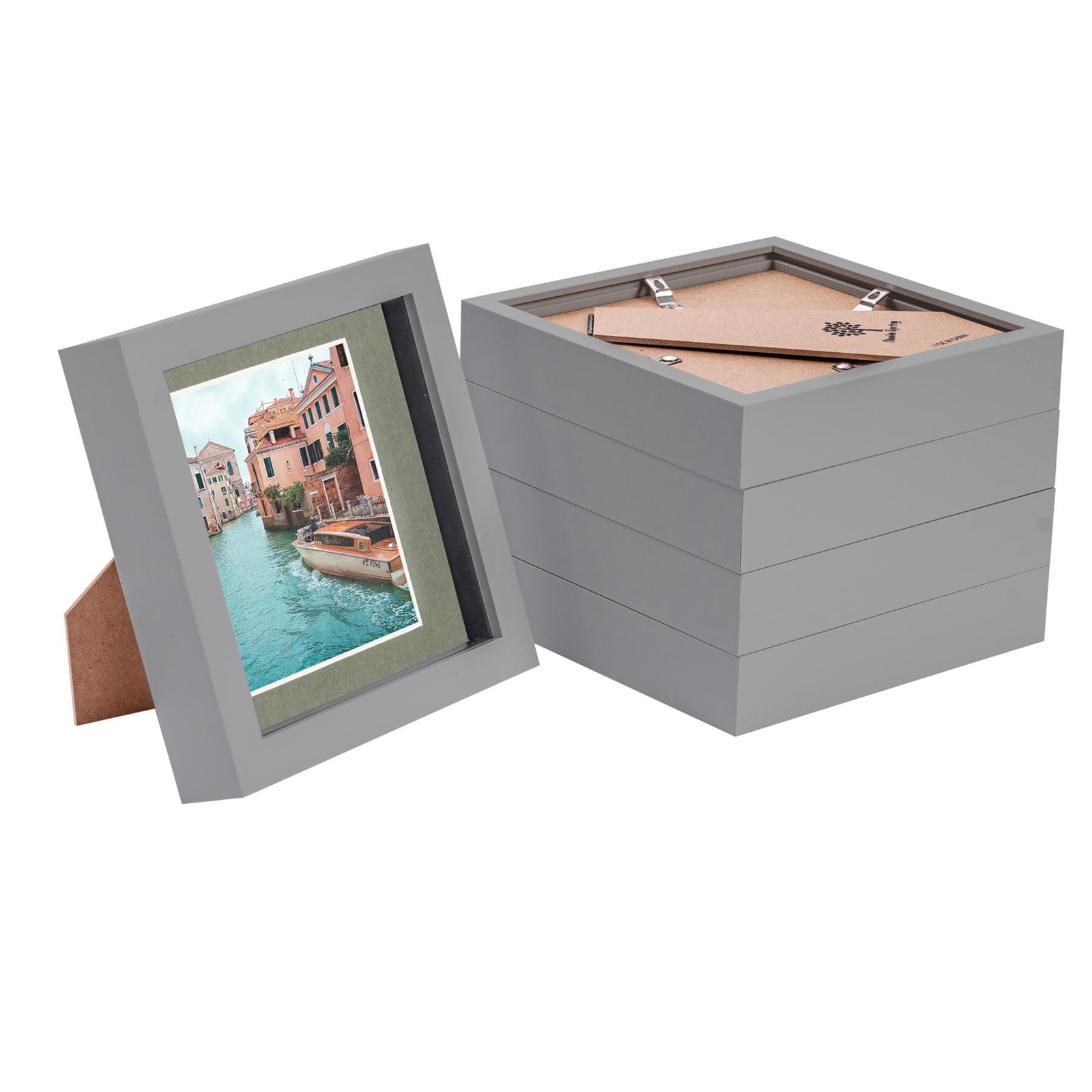 5x Grey 6" x 6" Acrylic 3D Box Photo Picture Frame - Grey 4" x 4" Mount