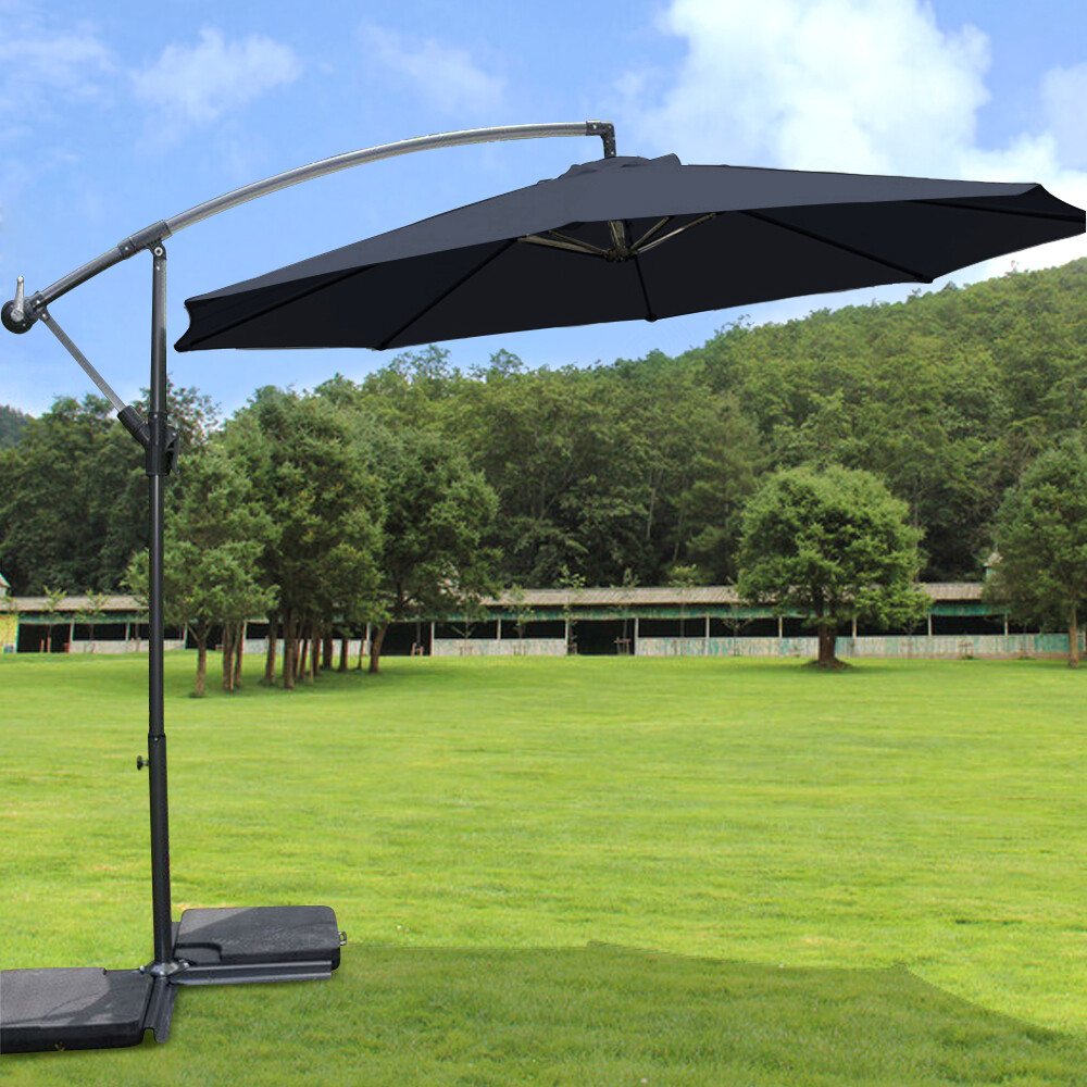 3 m Patio Rattan Parasol Sun Shade Garden Hanging Cantilever Umbrella Black