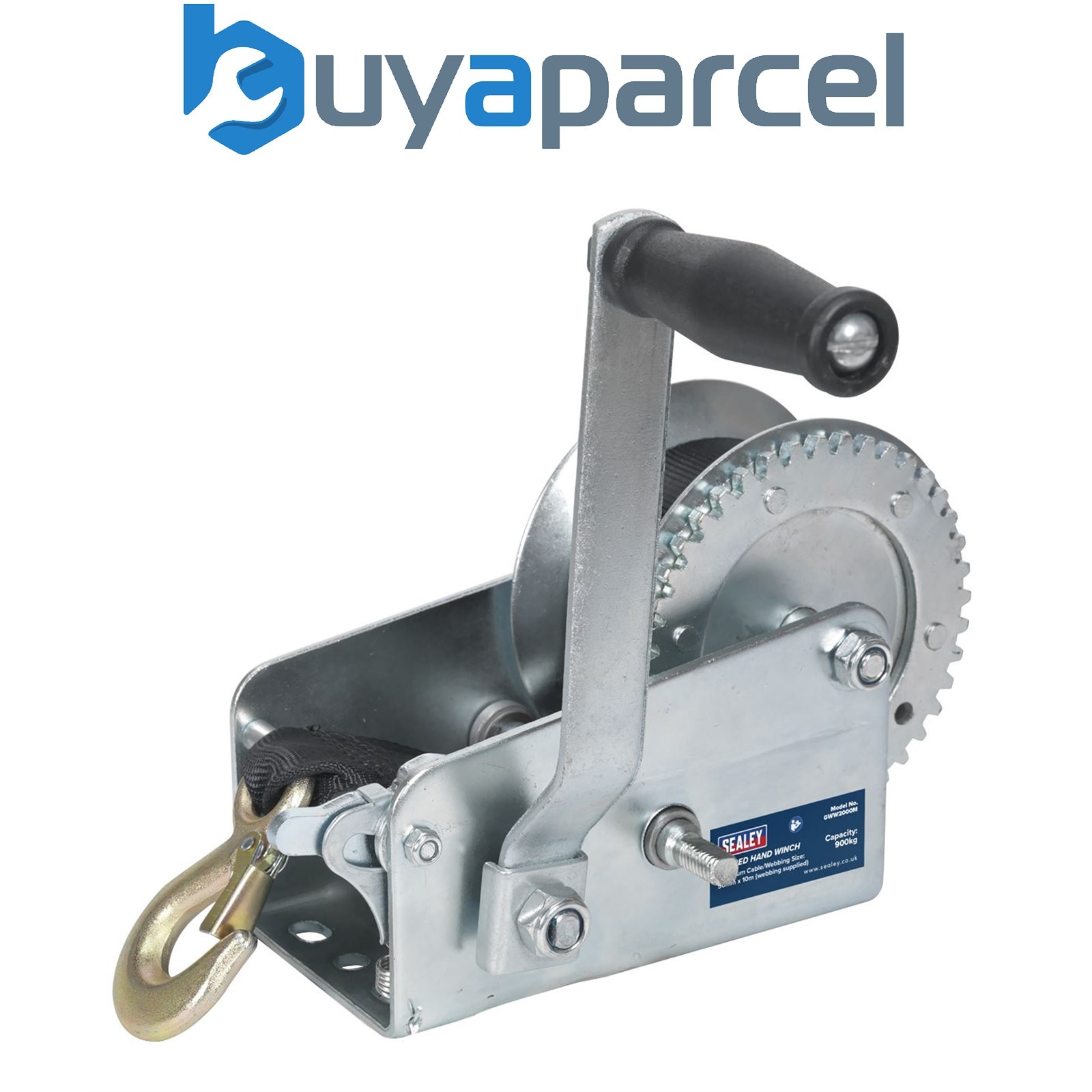 Sealey GWW2000M Geared Hand Winch with Webbing Strap 900kg Capacity