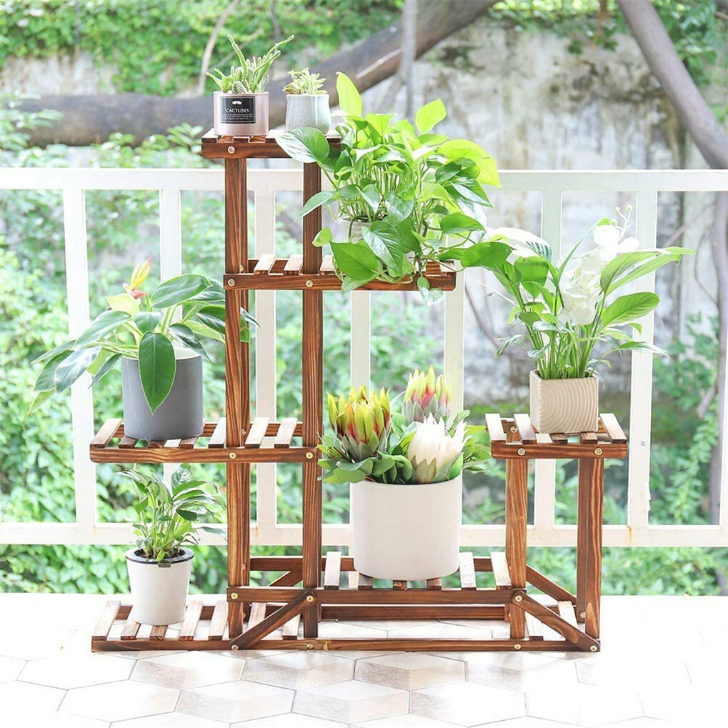 Anti Corrosion Wooden Plant Stand Indoor Outdoor Flower Rack for Multiple Plants