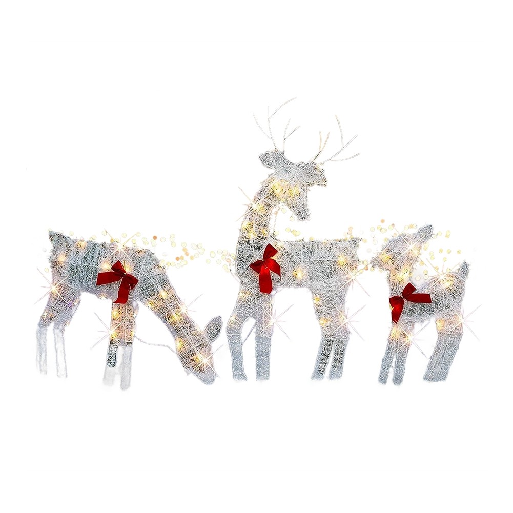 Set of 3 Lighted Christmas 2D Reindeers Outdoor Decorations, Pre-Lit Light 9923