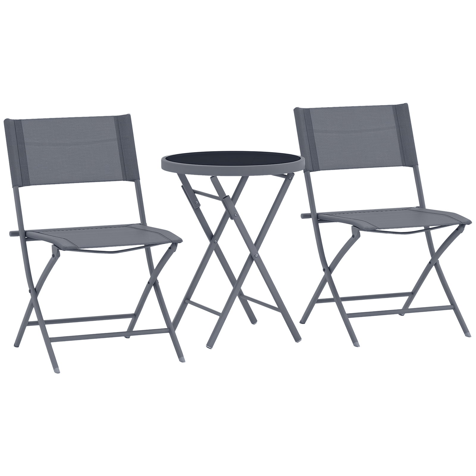 Outsunny 3 Pieces Outdoor Bistro Set, Glass Top Table and Chairs, Grey